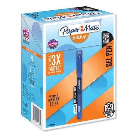 Paper Mate Papermate 2034485 0.7 mm InkJoy Stick Gel Pen; Blue - 36 per Pack 2034485